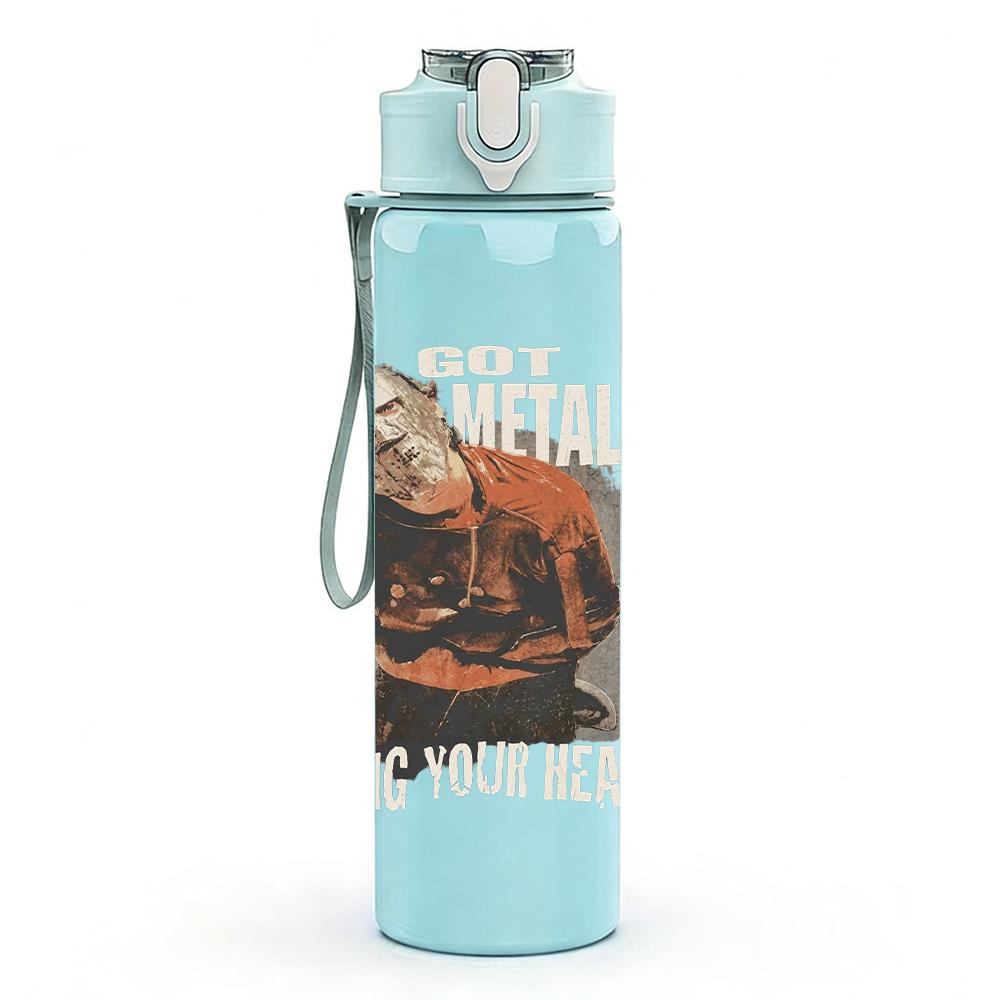 1PC Buffalo western animal crest print 750ml colorful plastic sports water bottle leakproof pop up lid with straw for outdoor work home use