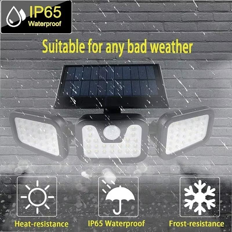 Led Solar Light Outdoor Motion Sensor Human Body Sensing Adjustable Head Ip65 Waterproof Solar Three Head Wall Lamp Garden