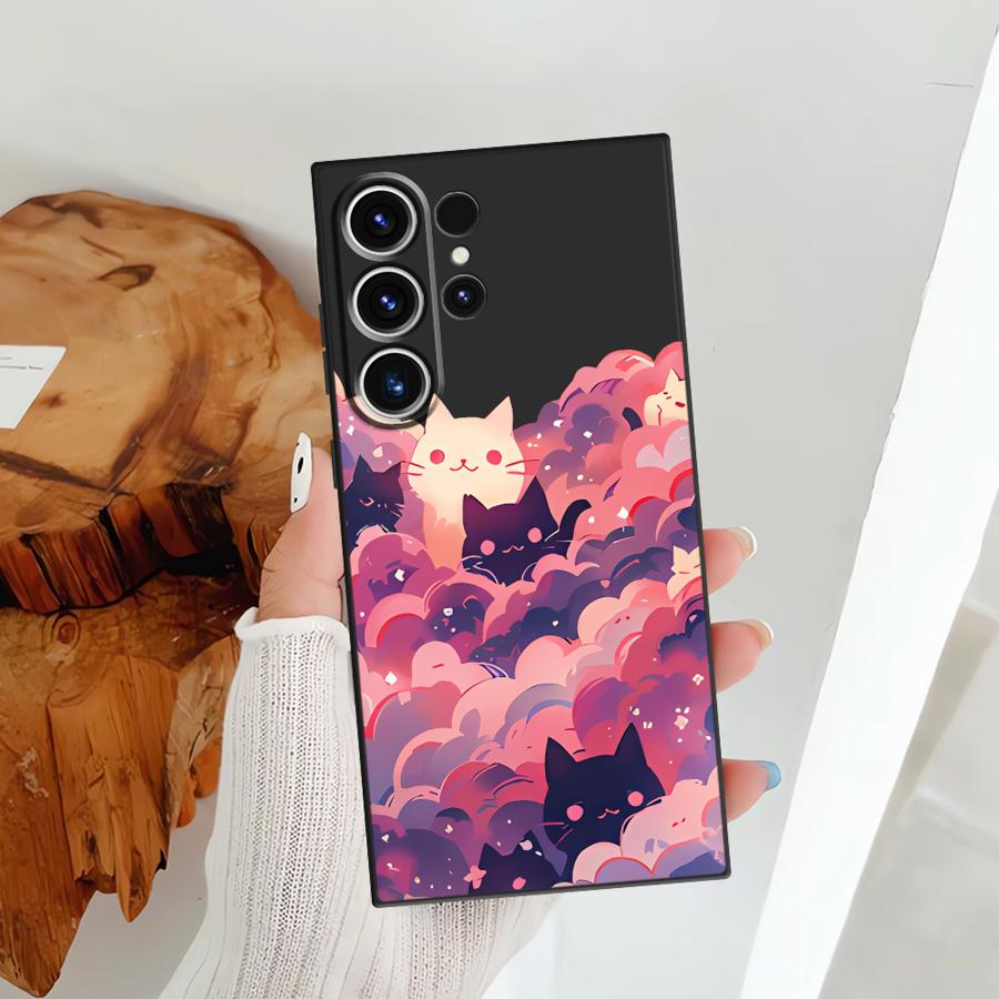 Funda Phone Cover Case for Samsung Galaxy S25 Note 20 8 9 10 S26 S24 Plus S23 S21 FE S20 Ultra S10 S9 Black Cat Starry Night