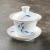 150ml Ceramic Hand-painted Tea Cup Non Hot White Porcelain Sancai Tea Bowl Underglaze Color Covered Bowl Drinking Utensils