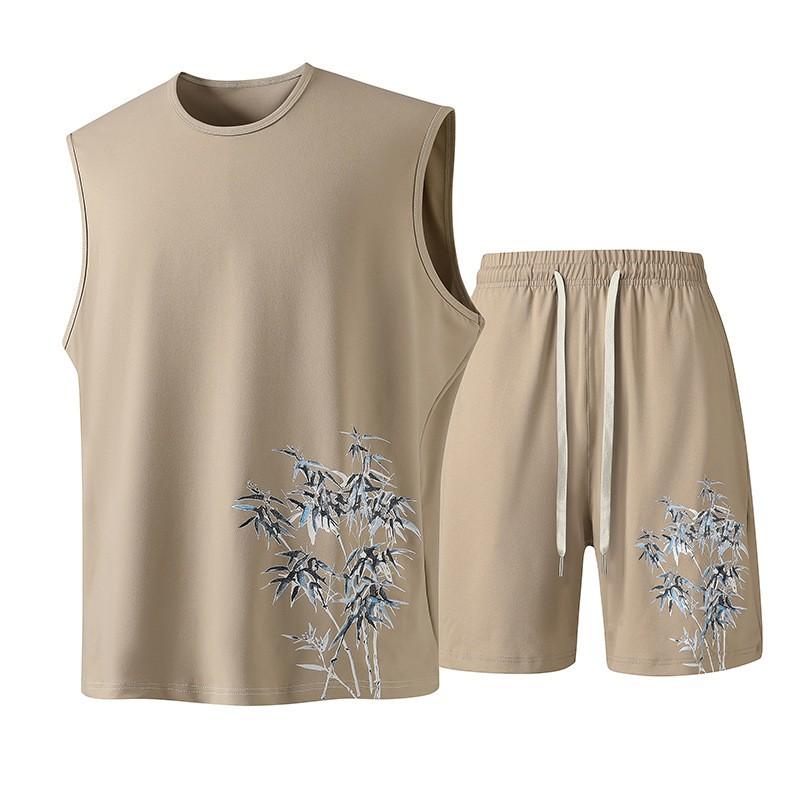 Mens Breathable Quick-Dry Sleeveless Tank Top Shorts Set Sportswear Lightweight Gym Outdoor Casual Wear