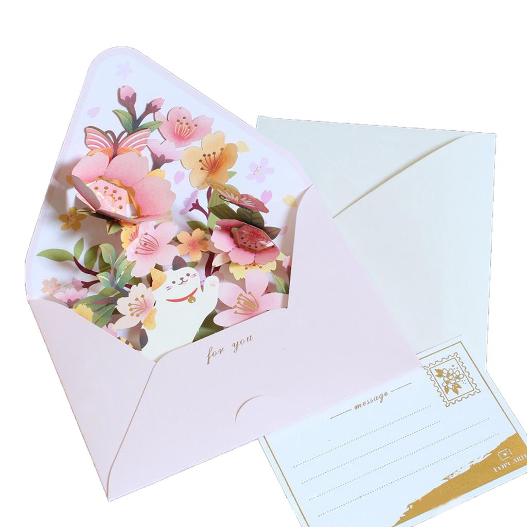 3D Flower Greeting Card Unique and Exquisite Design for Birthday Thank You Christmas New Year with Envelope Message Card