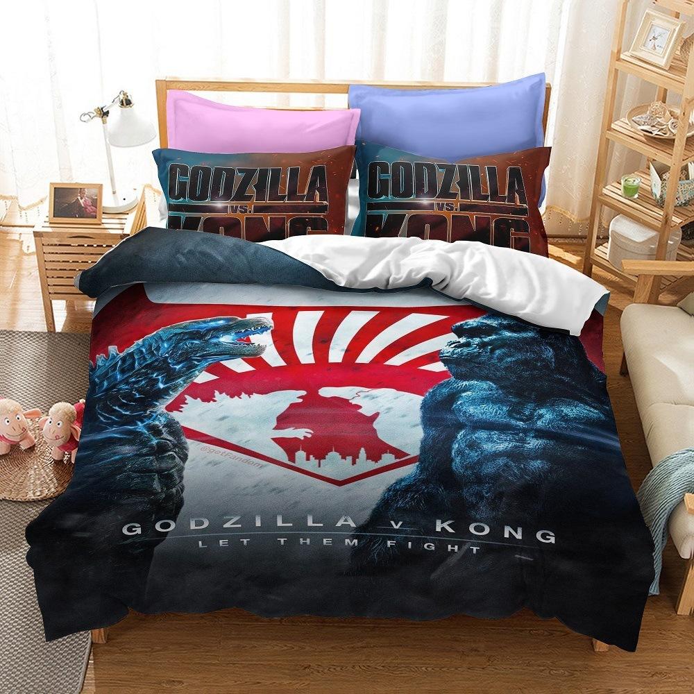 3D Printen Monsters G-Godzillas Beddengoed SetVS KingKongs Dekbedovertrek Set met Kussensloop 2/3 delig Dekbedovertrekken Twin Queen Enkel