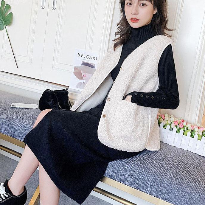 Gilet court en laine d'agneau pour femme, Vintage, chaud, sans manches, en coton, vêtements d'extérieur, décontracté, grande taille, hiver