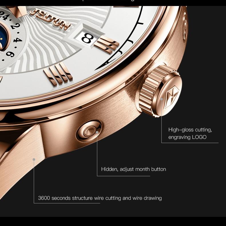 JINSHIDUN Neue Business- und Freizeit-Herrenuhr Automatische mechanische Uhr Drei-Augen-Sechs-Zeiger-Uhr Modetrend Herrenuhr