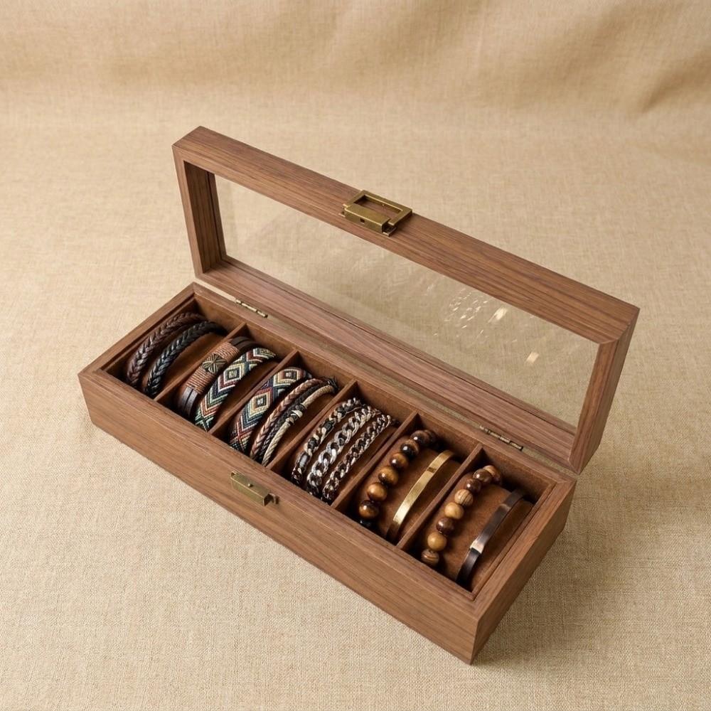 Wooden Bead Bracelet Storage Box Large Capacity Bracelet Display Case Ring Watch