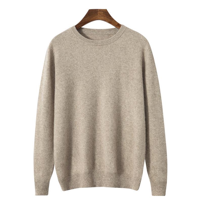 Men's Thick Warm Cashmere Sweater - Solid Color Round Neck Loose Fit