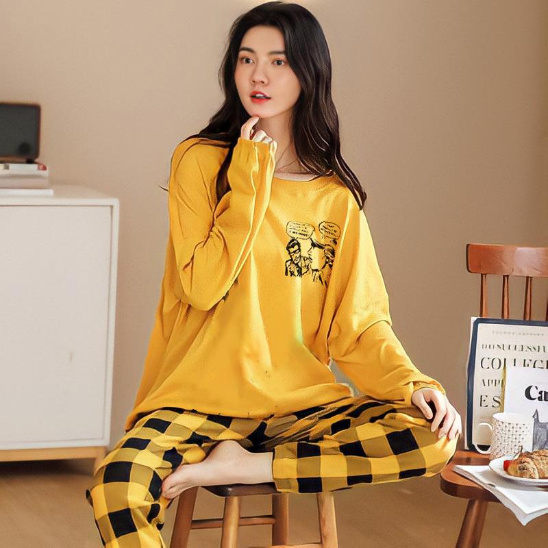 Women 2PCS Set Pajamas Girl Long Sleeve Tops Pants Printed Pyjama Femme Cute Home Ladies Sleepwear