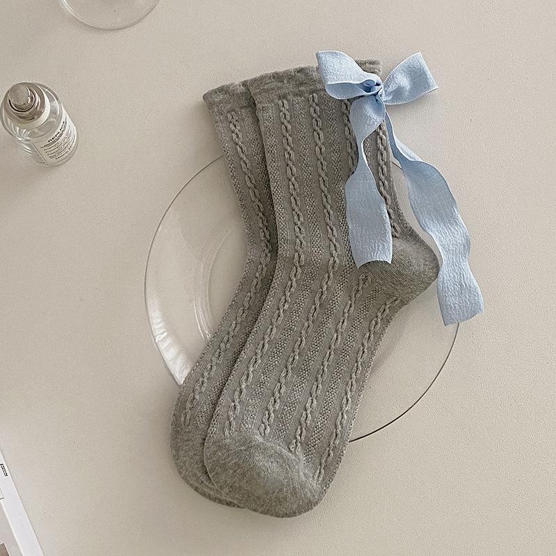 

Девушка Весна и Лето Тонкая Модель Милый Бантик Впитывают Пот Дышащие В Трубу Хлопковые Носки 1 pair светло-серый