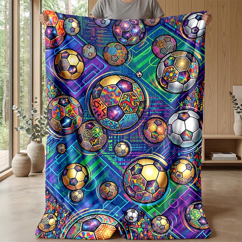 Soccer Ball Artwork 3 Theme Blanket Lightweight Warm Flannel Blanket Decorative Throw Blanket for Home Decoration
