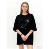 Oversized T Shirt Black Safety Pin Print With Text Casual Streetwear For Women