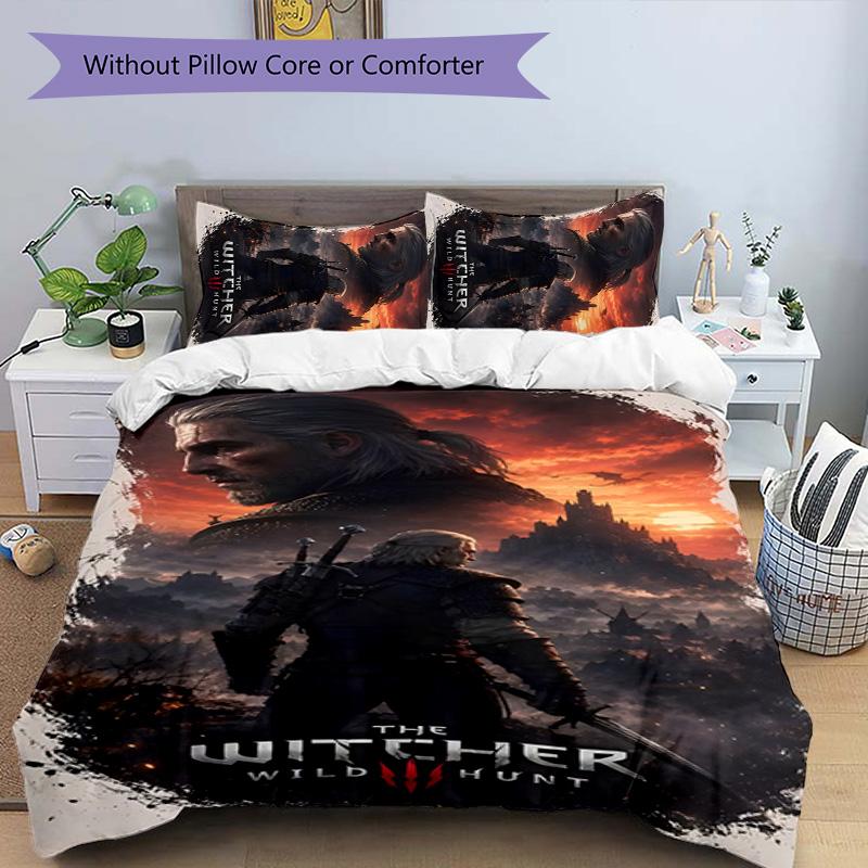 3pcs The Witcher Design Cover Set - HD Printed Bedding with 1 Cover and 2 Pillowcases - Perfect for Home and Dorm Decor