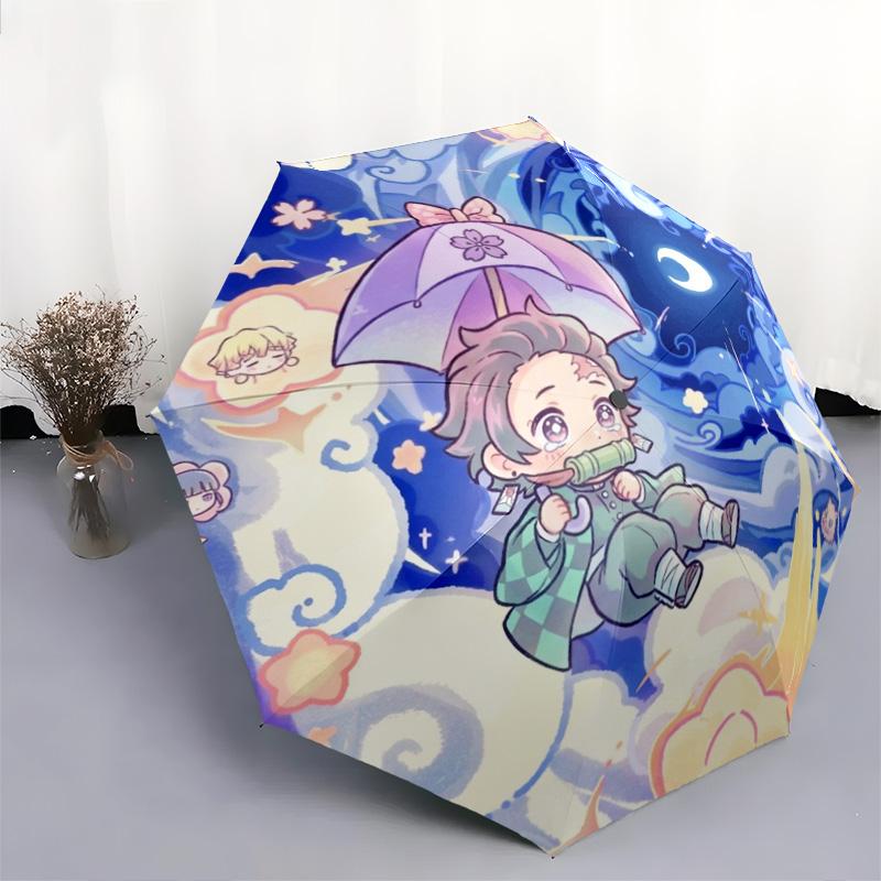 1PC Automatic Folding Umbrella Demon Slayer Tanjiro Pattern 8 Ribs Portable Foldable Travel Umbrella Christmas Birthday Gift