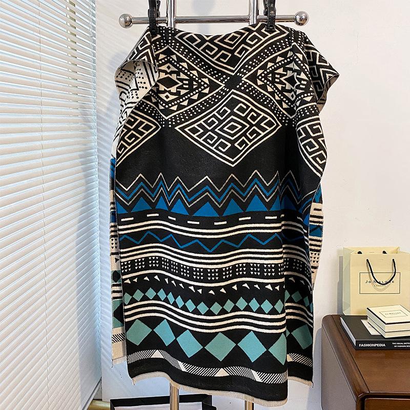 Simple Casual Style Contrasting Colors Double-Sided Imitation Cashmere Scarf Winter High-End Warm Shawl