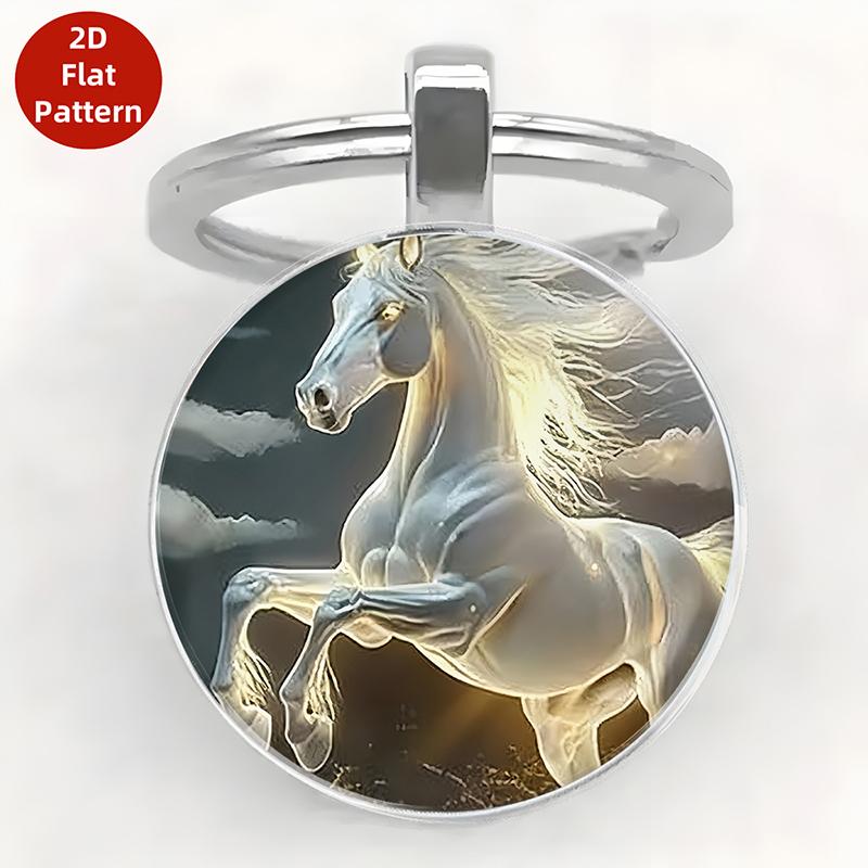 Unikalny Breloczek do Kluczy z Szklanym Koniem Kreskówkowym Ze Stopu Cynku, Elegancki Wzór Męski i Damski Idealny na Wesela, Urodziny, Ukończenie Szkoły