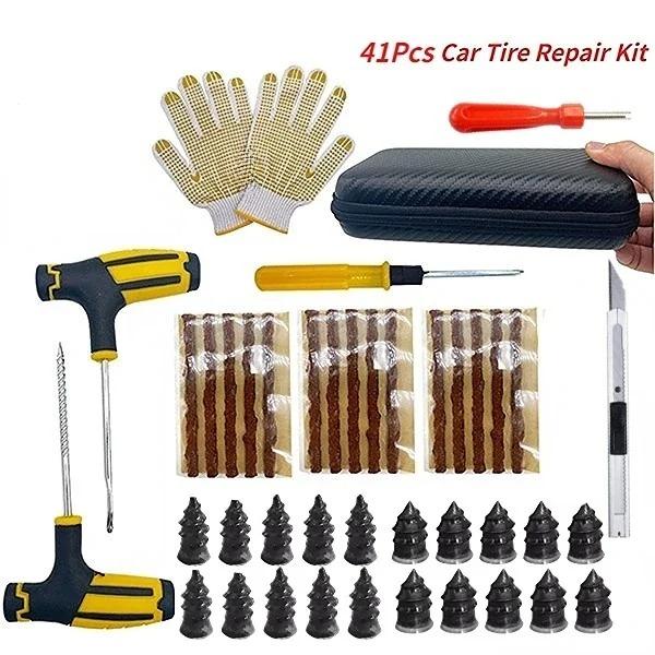 Universal Car Tire Repair Kit with Tire Repair Strips, Portable Emergency Puncture Fixing Tool for Auto, SUV, Truck - Quick Plug