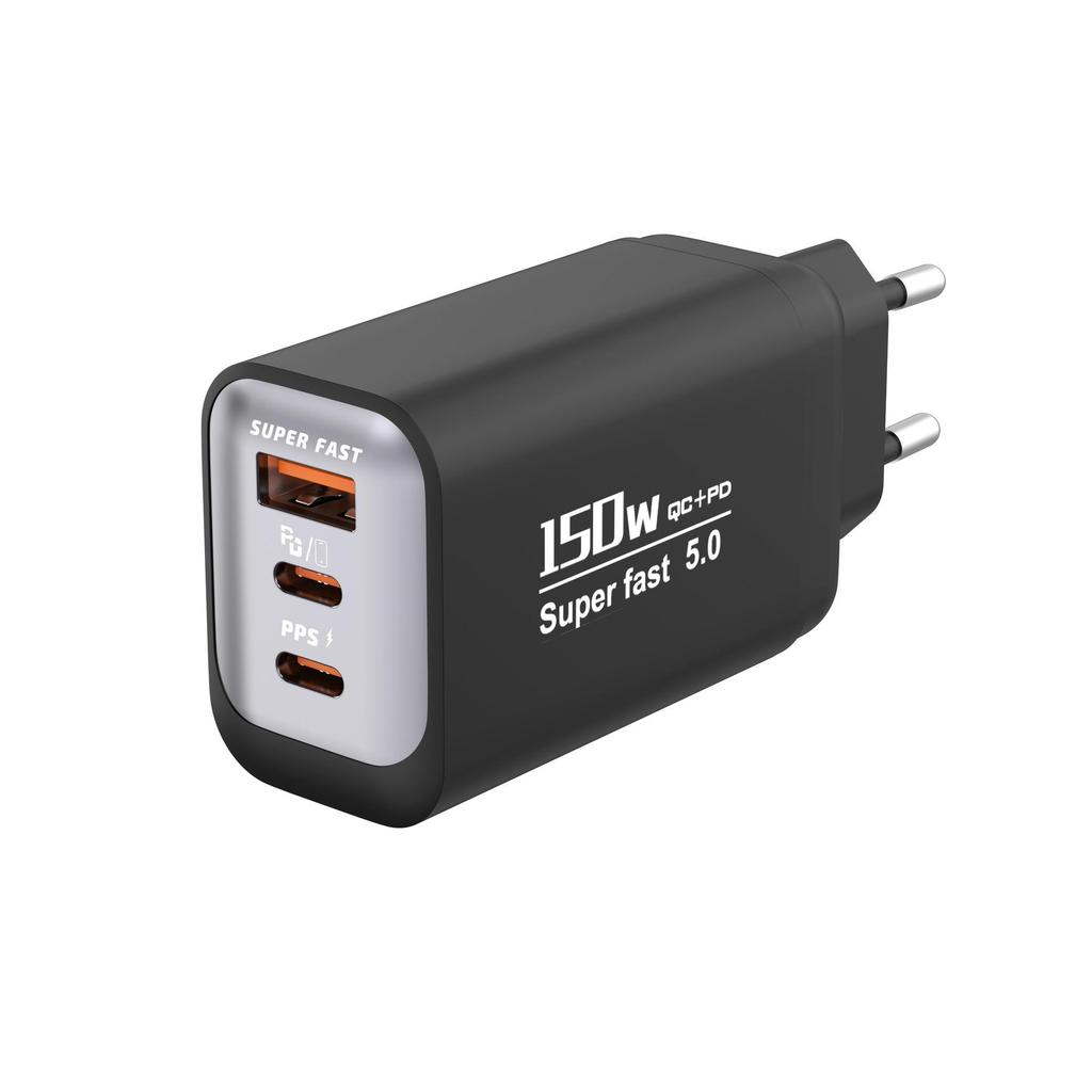 150W Multi-Port Fast Charger with 1 USB-A + 2 USB-C PD Ports - Compact Travel Adapter
