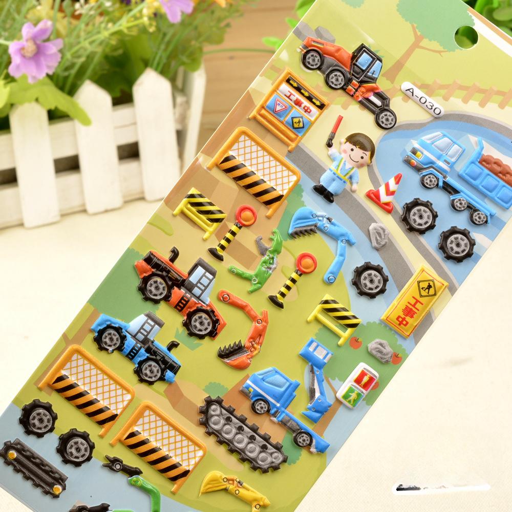 1pcs 3D Relief Stickers for Baby Boys Girls Cartoon Transportation Vehicles Kindergarten Reward Stickers DIY Adhesive Materials