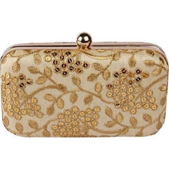 Damen Handarbeit Handbestickte Box Clutch Tasche Geldbörse Für Braut, Freizeit, Hochzeitstasche für Frauen & Mädchen Gold