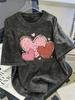 Pattern Patchwork Love Heart Graphic TShirt Unisex Vintage Washed Crew Neck Loose Casual Short Sleeve Daily Street Style Top