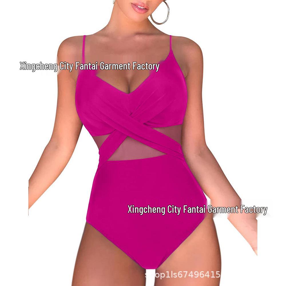 

Criss-Cross Mesh Backless One-Piece Swimsuit for Women Small