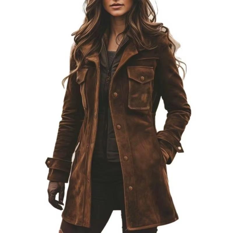Women's Winter Button-Down Mid-Length Jacket Long Sleeve Turn-Up Cuffs Streetwear Office Daily Slim Fit Jacket