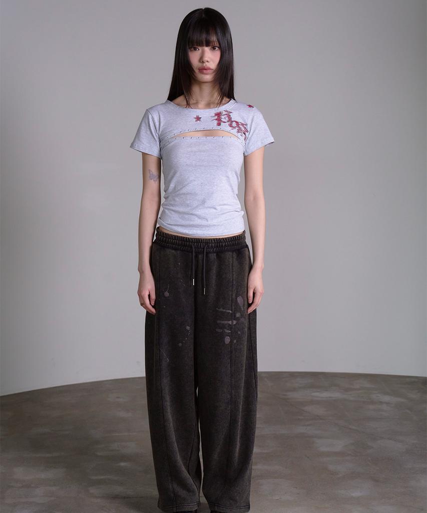 PRENDA Cut Out Star Stud Tee Gray