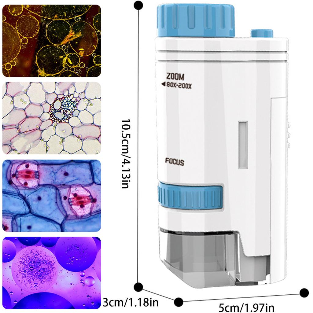 60-200x Pocket Microscope Electric Mini Microscope with LED Light Portable Child Microscopes for Kids Microbiological Learning