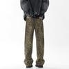Leopard Print Camouflage Jeans for Men and Women, Neutral Style Niche Loose and Light-flare Casual Trousers