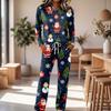 Round Neck Long Sleeve Wide Leg Pants Set, Casual Home Pajama Sleepwear