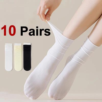 10 Paar Damen Mittellange Socken Trendy Vielseitig Schwarz Weiß Einfarbig Weich Bequem Leicht Atmungsaktiv Freizeit Socken