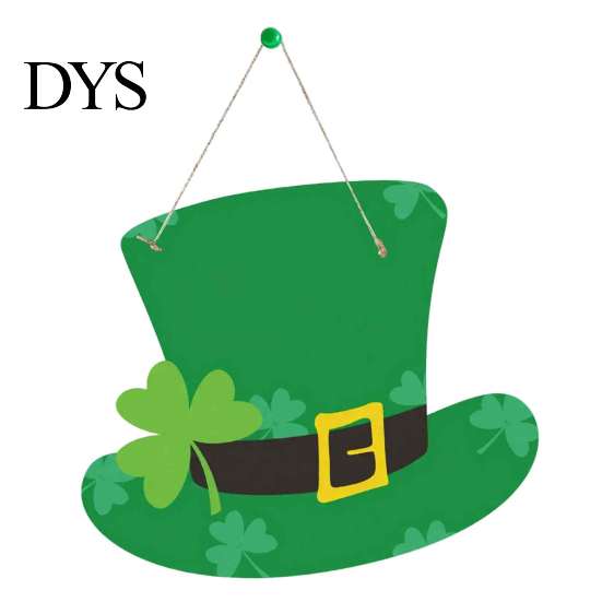 St Patrick Day Door Sign St. Patrick's Wooden Sign, Luck Clover Green Hat Themed Hanging Front Welcome Plaque Plaque, Decorative Ornaments for Holiday