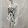 Y2K Spring and Autumn Printed Tight Fit Fit Top Round Neck Women's Wear