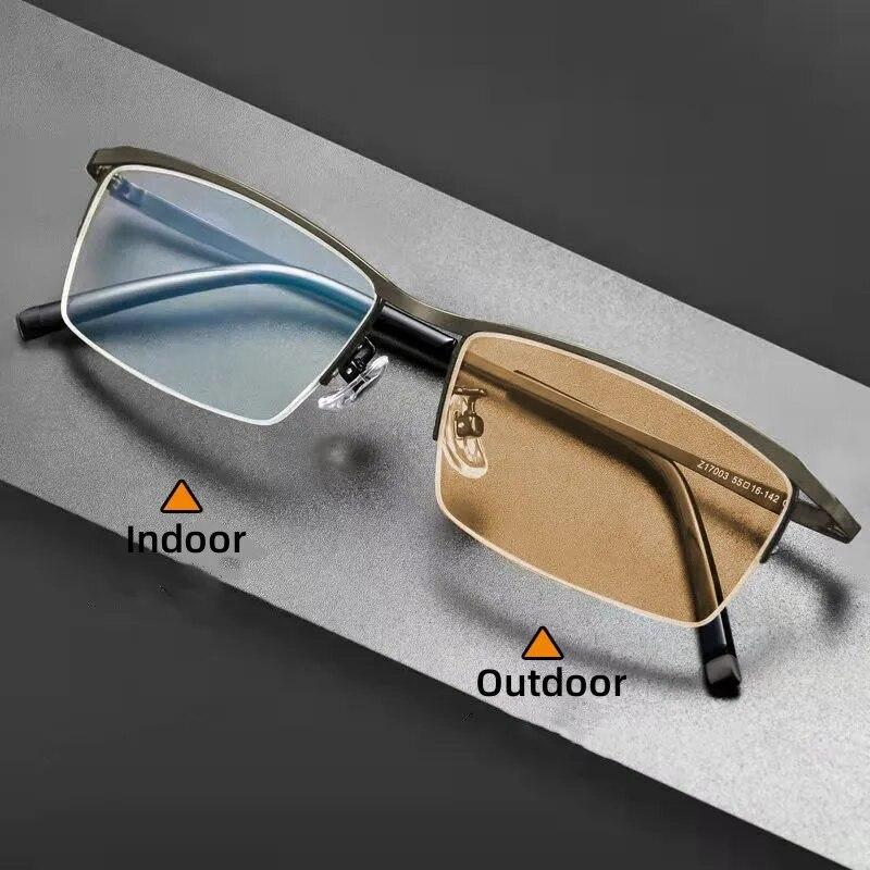 Модные фотохромные очки для близорукости в металлической оправе с защитой от синего света и минусом зрения, мужские деловые солнцезащитные очки с изменением цвета