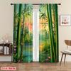 2pcs Bamboo Floral Scenic Printed Curtains, Designed for Light Filtering, Quality Material, Ideal for Zen