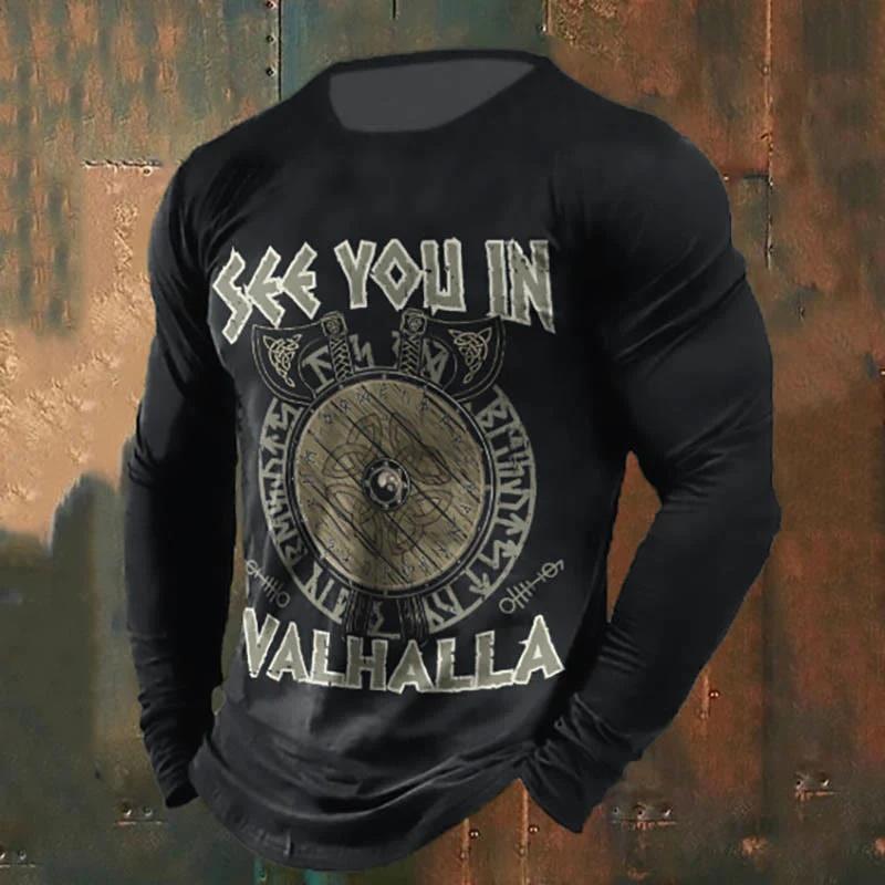 Men's Retro Viking Norse Mythology Totem 3D Printed Casual T-shirts Round Neck Fashionable Long Sleeved T-shirts