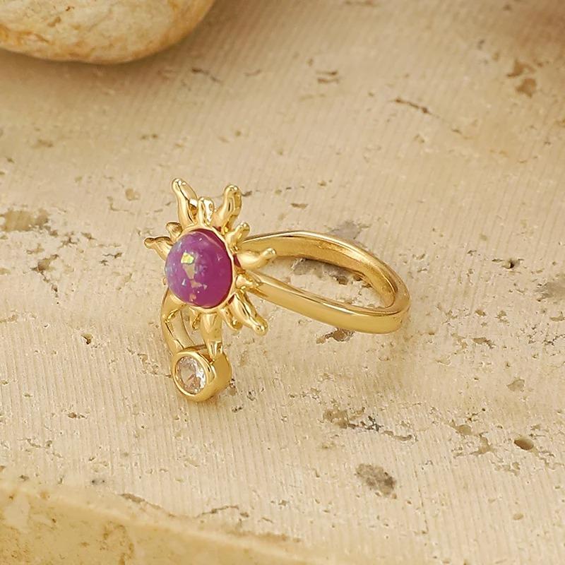 Luxury Zircon Rings for Women Purple Aesthetic Finger Ring Exquisite Vintage Ring Open Adjustable Wedding Party Jewelry Gift Goth Ring