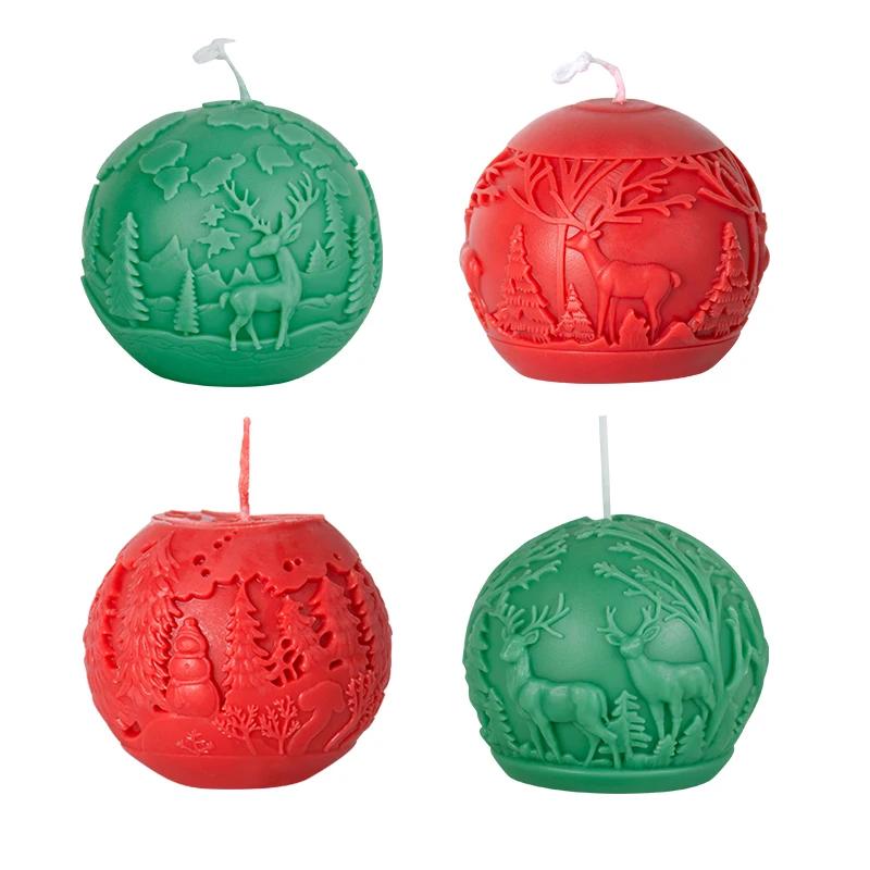 2025 New 3D Christmas Ball Candle Silicone Mold Reindeer-Patterned Silicone Christmas Ball Make Candles Mold Handmade Home Decor