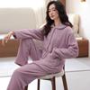 Coral Fleece Pajamas Women'S Autumn And Winter Flannel Warm Can Be Worn Outside Thickened Fleece Loungewear Suit Women