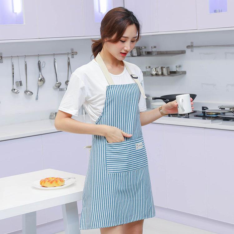 High-Value Cotton and Linen Striped Sleeveless Kitchen Apron