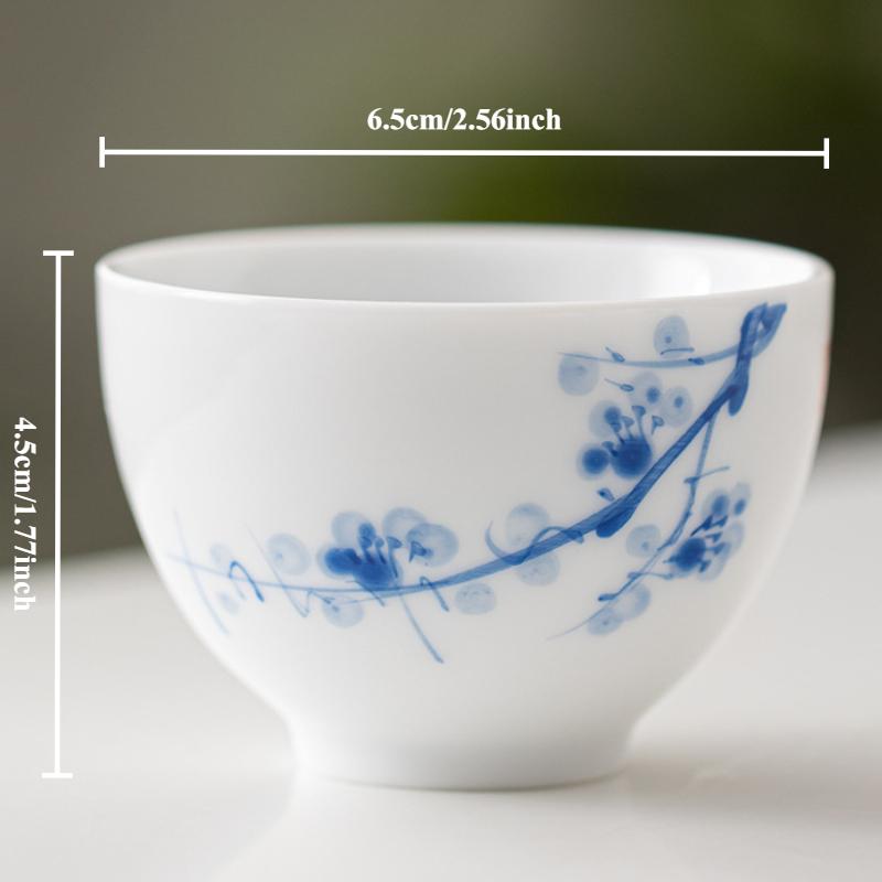 2-1pcs Underglaze Hand-painted Ceramics Teacup White Porcelain Master Cup Small Tasting Personal Tea Mug Zen Kung Fu Teaware