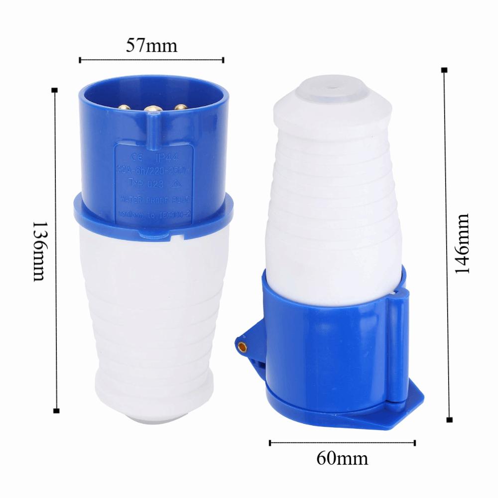 2 Pcs 3Pin SinglePhase Industrial Plug Connector 32A 220-250V Brass Rod Industrial Power Waterproof Blue Power Plug Set