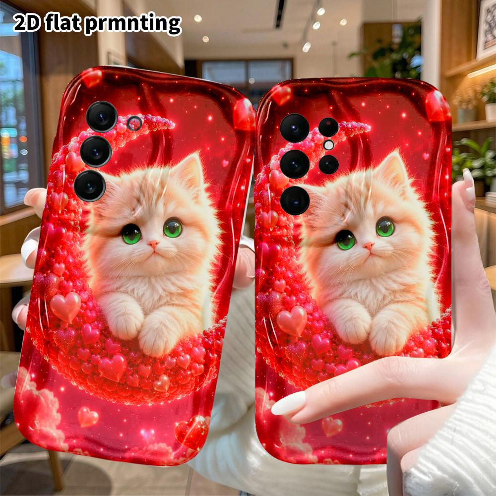 Phone case: 2D flat, suitable for Samsung Galaxy A34 A35 M05 M06 S20 S22 S21 FE Plus 5G protective case, creamy white kitten, perfect holiday gift for