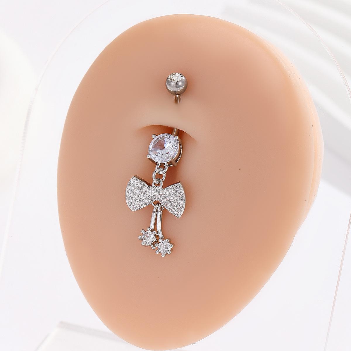 

Stylish Zircon Bow Ribbon Belly Ring for Women s Daily Wear One size серебряный