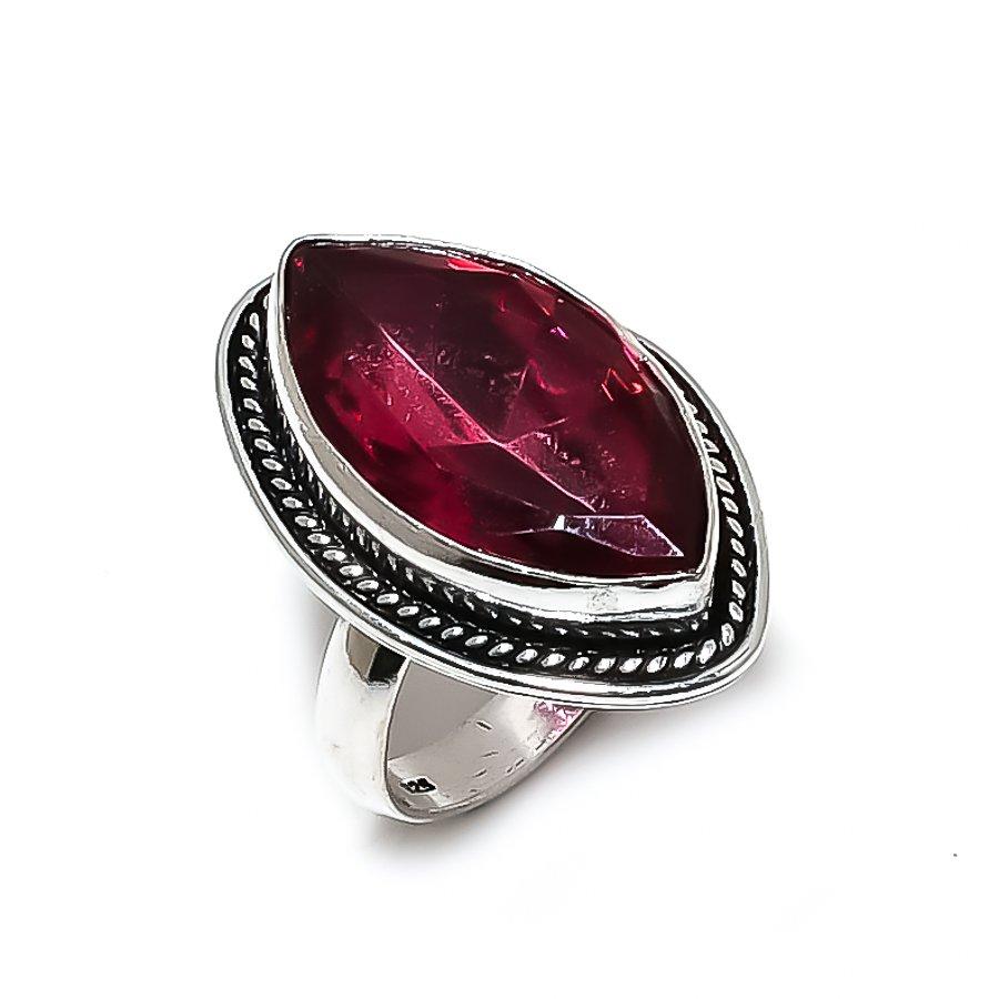 Pink Rubillite Gemstone Handmade 925 Steling Silver Jewelry Ring Size 7.5 s1O08