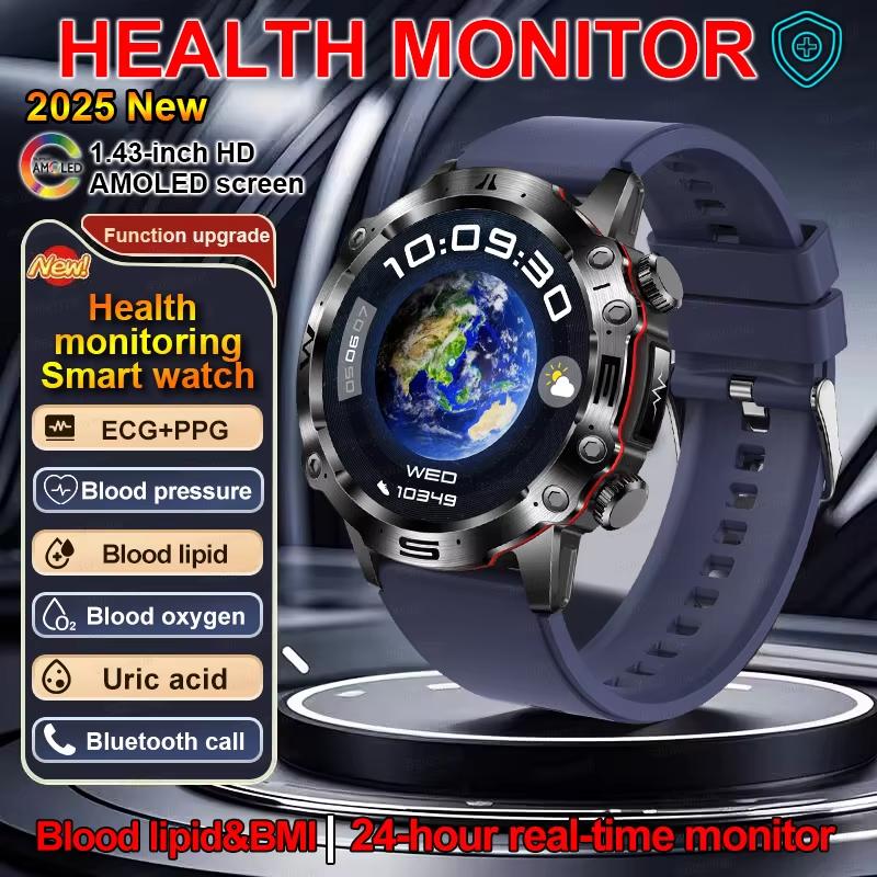 2025 New Smart Watch For Men Health Blood PressureBlood Oxygen Uric Acid Fitness Tracker Watches Bluetooth Call ECG Smartwatch