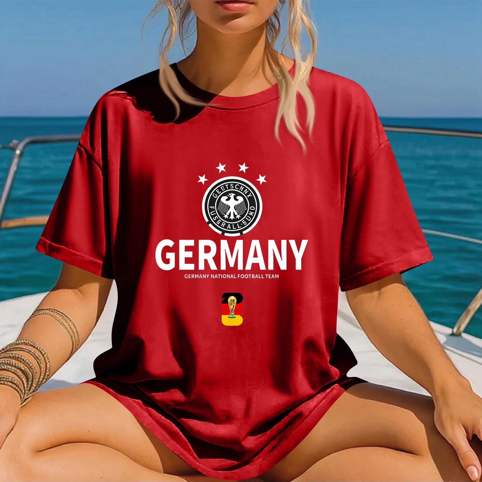 

Unisex Fashion Crew Neck Pullover Short Sleeve T Shirt with World Soccer Event Inspired Graphic Print Casual Top for Everyday Wear L червоний
