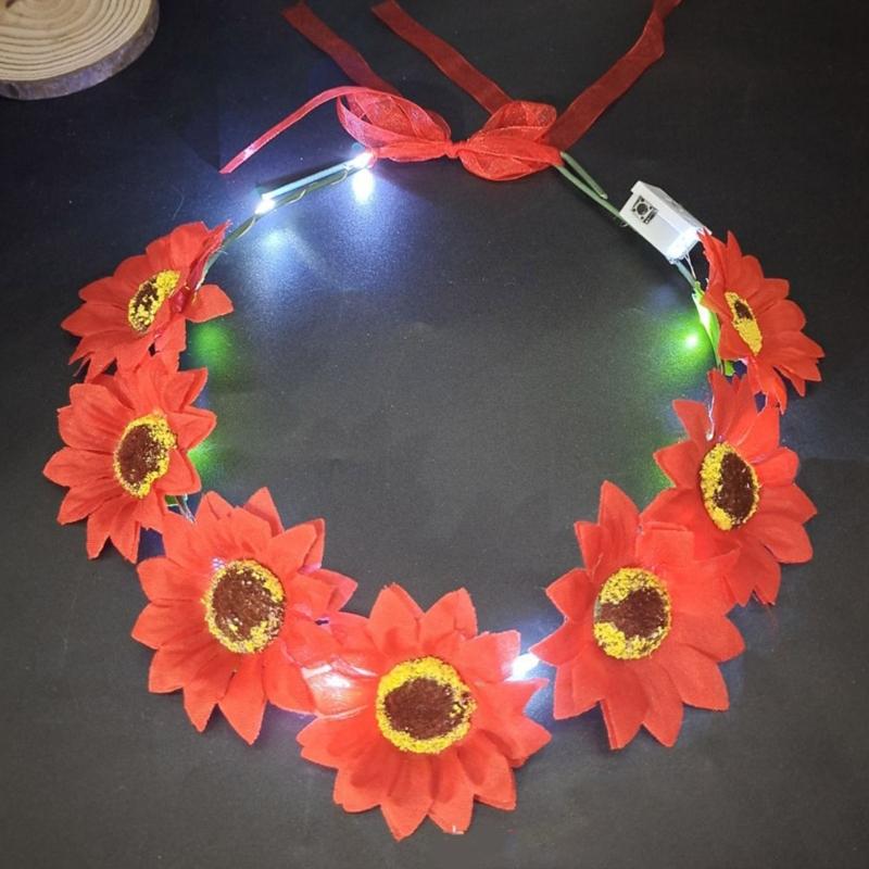 Bohemian Sunflower Headband Glowing Flower Hairband Hair Decorations Crown Garland Headband Women Wedding Headpieces