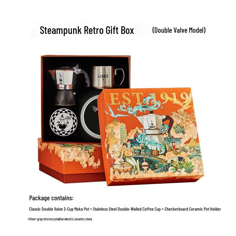 Bialetti Steam Age Moka Pot Gift Set: Single/Double Valve Hand-Pour Coffee Maker