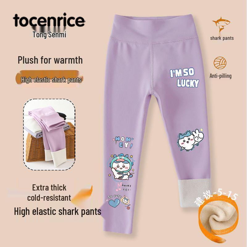 2025 Style Fleece-Lined Little Eight Shark Leggings for Girls - Yoga Barbie Pants for Middle & Older Children